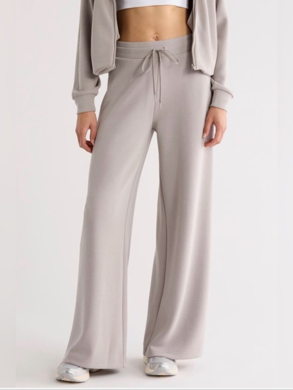 New Zella High Waist Ultra Soft Scuba Wide-Leg Drawstring Pants Grey Earl Large